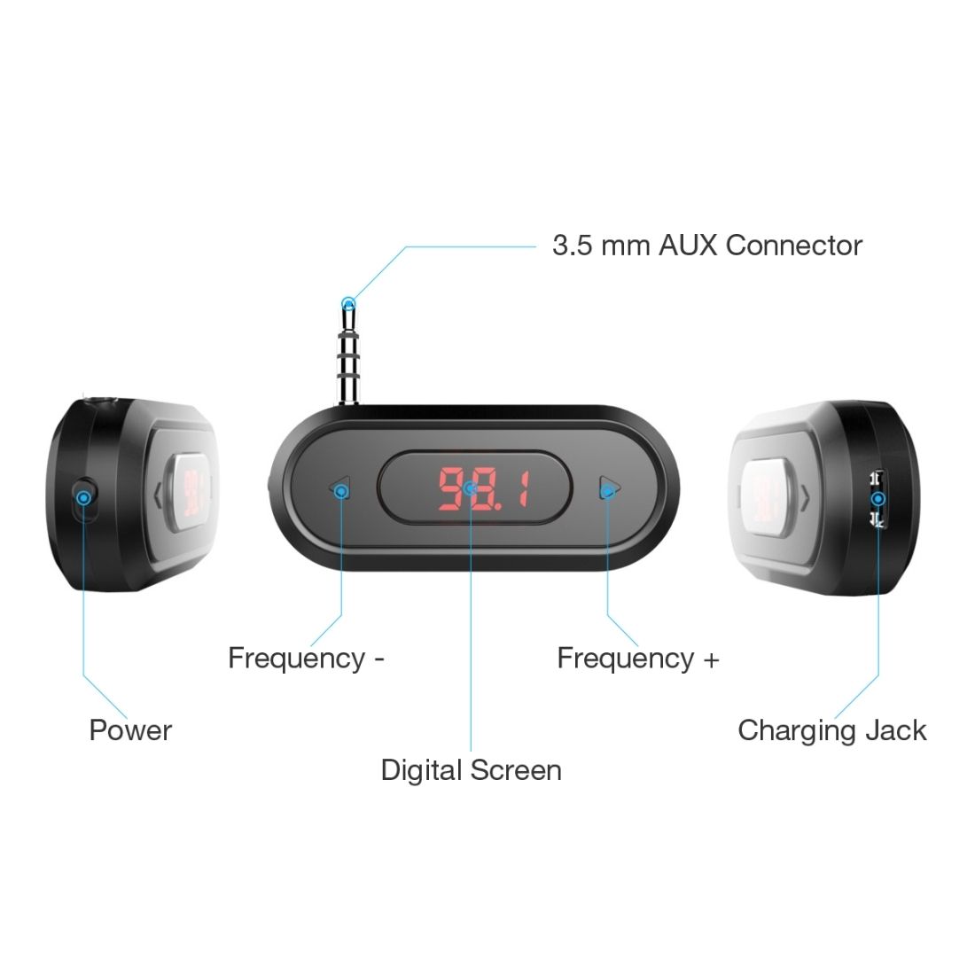 Doosl DSER107 Multifunctional Car FM Transmitter Wireless Music Receiver With 3.5mm Jack & LCD Display, Support Hands-free Call (Black)