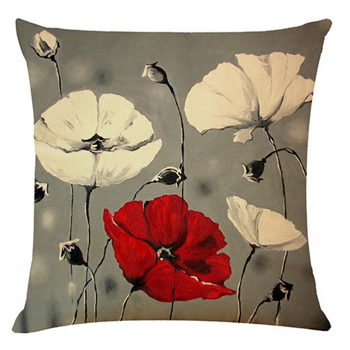 Throw Pillow Cover 45x45 Square Shape Flower Printed Pillow Case B