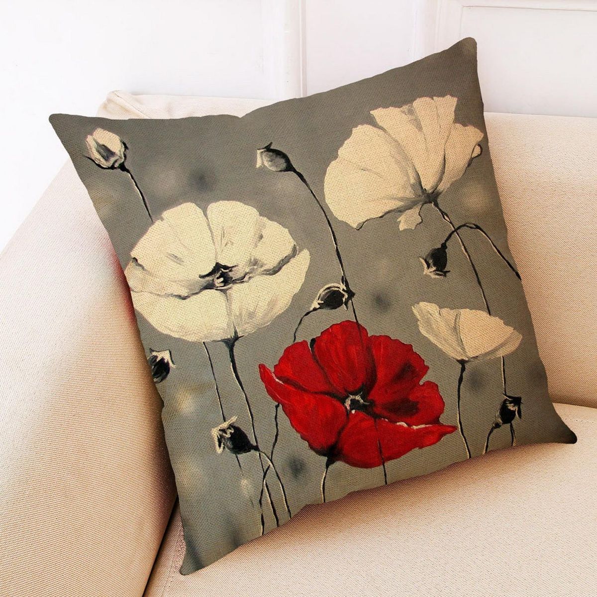 Throw Pillow Cover 45x45 Square Shape Flower Printed Pillow Case B