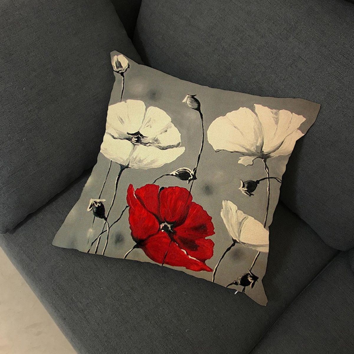 Throw Pillow Cover 45x45 Square Shape Flower Printed Pillow Case B