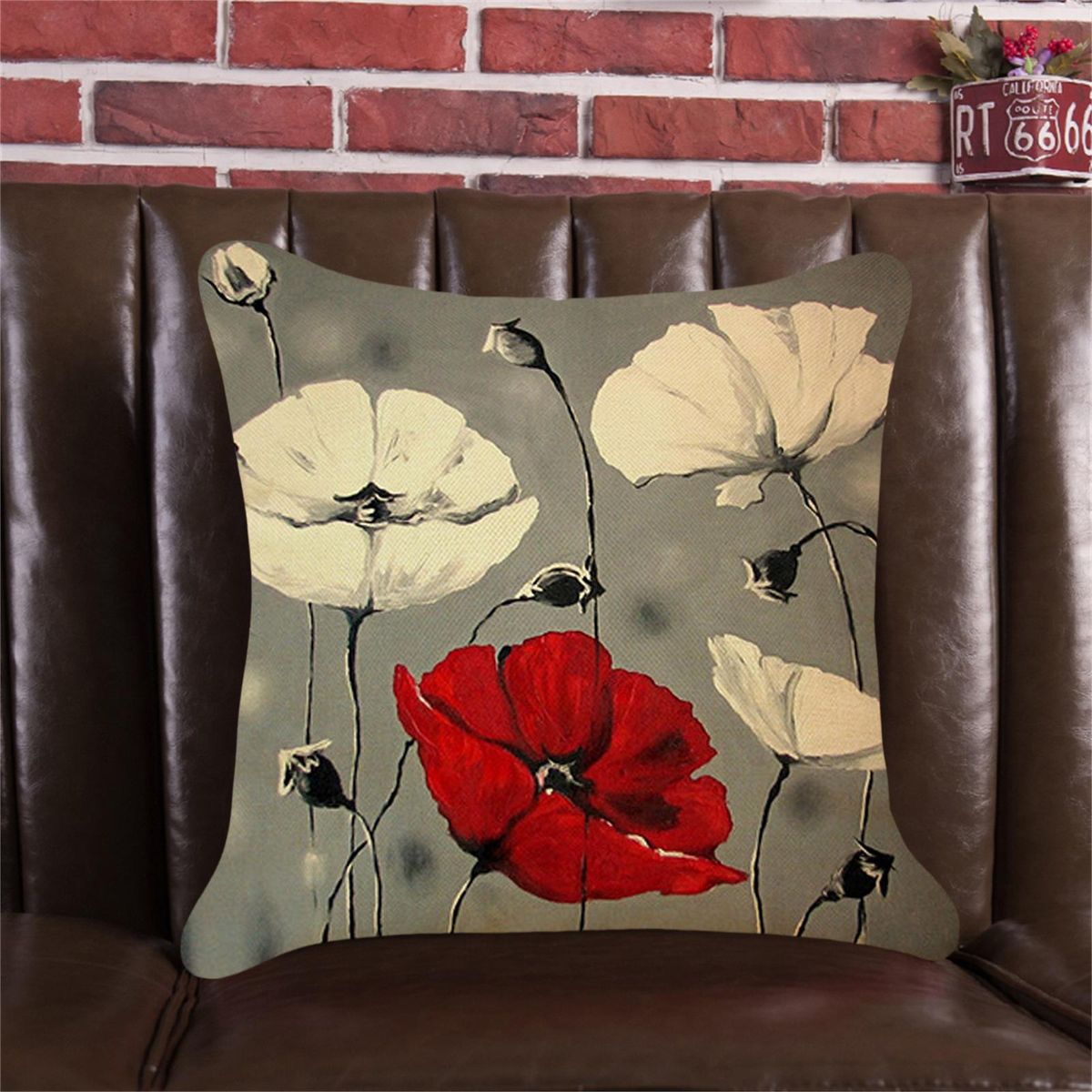 Throw Pillow Cover 45x45 Square Shape Flower Printed Pillow Case B