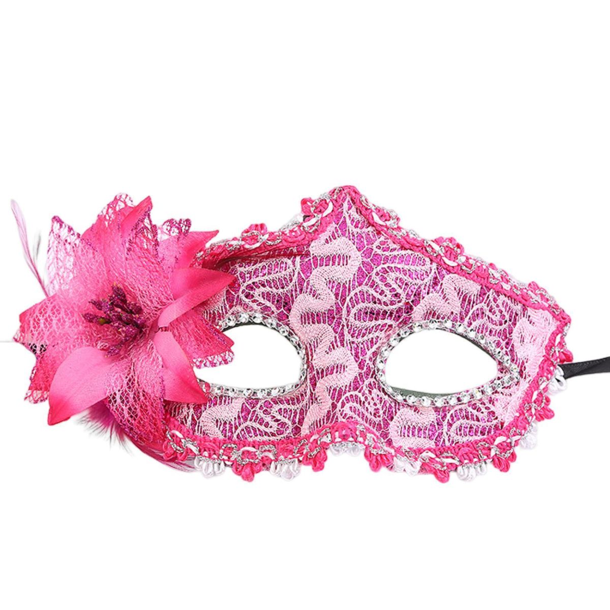 Glittering Floral Half Face Guard Lightweight Halloween Masquerade Rose Red