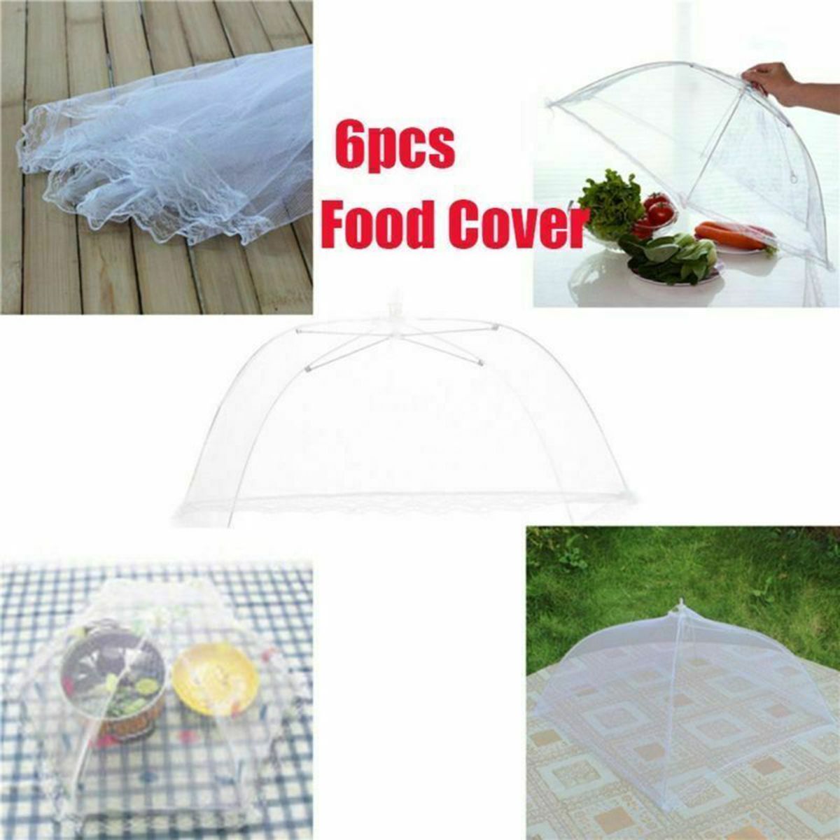 6Pcs 17'' Pop Up Mesh Lace Food Cover Tents Picnic BBQ Plate