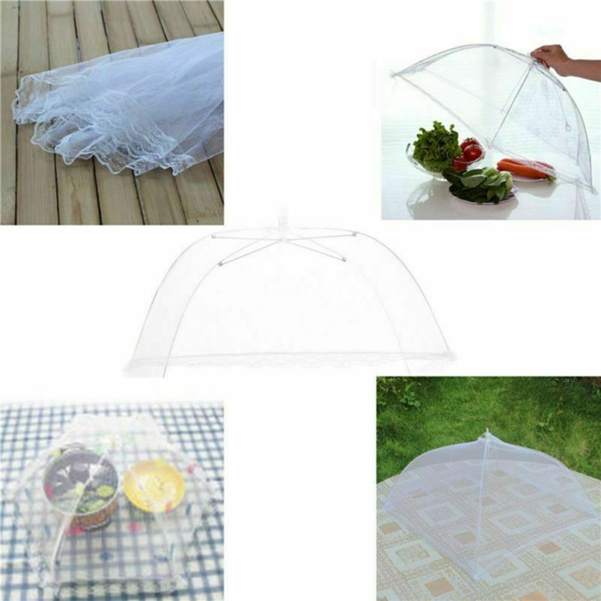 6Pcs 17'' Pop Up Mesh Lace Food Cover Tents Picnic BBQ Plate