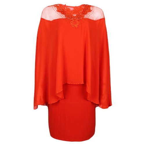 Embellished Lace Cape Dress - Orange