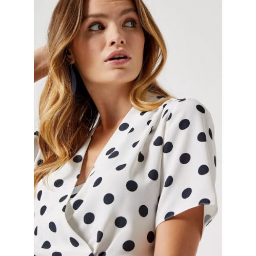 Whitepolka Spot Print Wrap Top