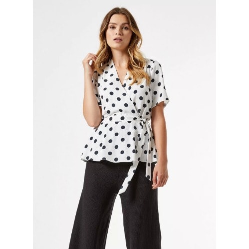 Whitepolka Spot Print Wrap Top