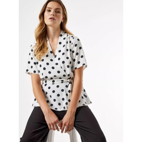 Whitepolka Spot Print Wrap Top