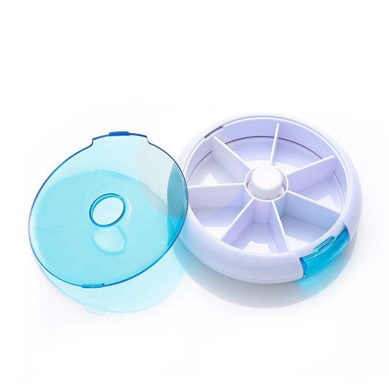 2 PCS Creative Multifunctional Round Portable Seven-grid Rotating Plastic Pill Box(Purple)