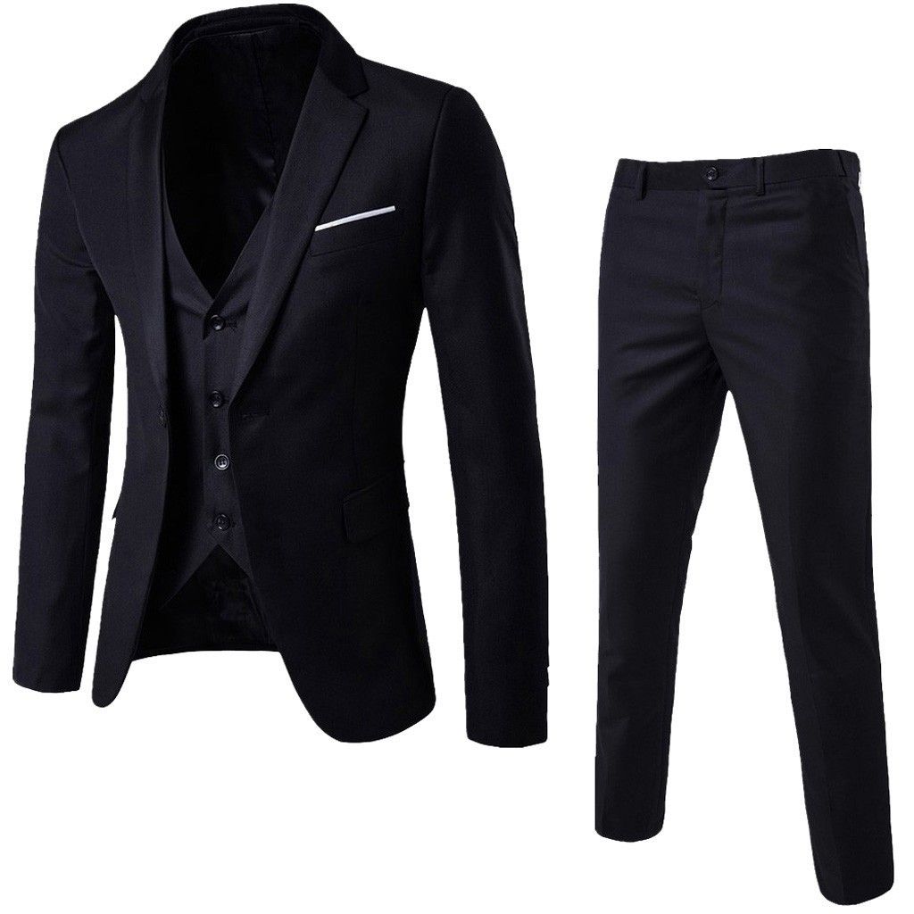 (Navy)Male Suit Sets Slim 3-piece Suit Business Formal Wedding Suits For Men Party Jacket Two Piece Pants Men Clothes Droshipping RA