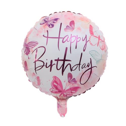 Happy Birthday Helium Air Inflatable Foil Balloon- Butterflies Lilac Pink