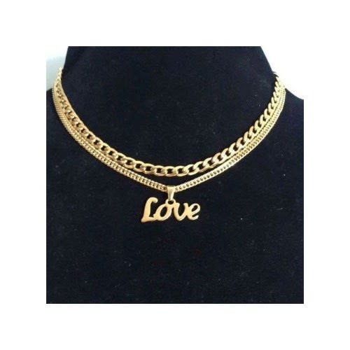 Cuban Chain With Love Pendant - Gold