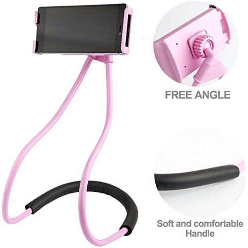 360 Degree Hanging Neck Lazy Mobile Phone Bracket Cell Phone Mount - Pink