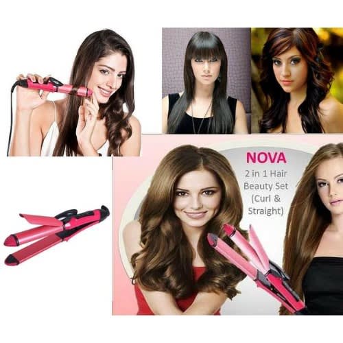 2 In 1 Curler And Hair Straightener (nhc- 2009)-pink