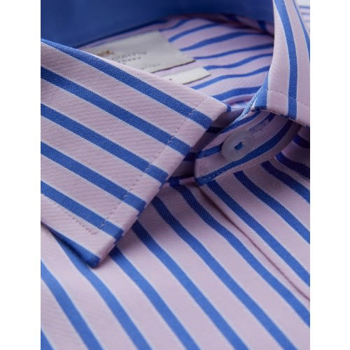 Men's Formal Pink & Blue Multi Stripe Slim Fit Shirt With Contrast Detail - Single Cuff - Easy Iron