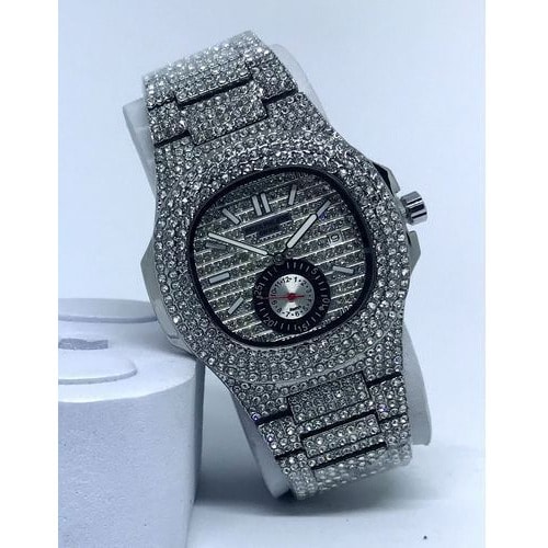 Iced Out Crystal Encrusted Watch - Silver