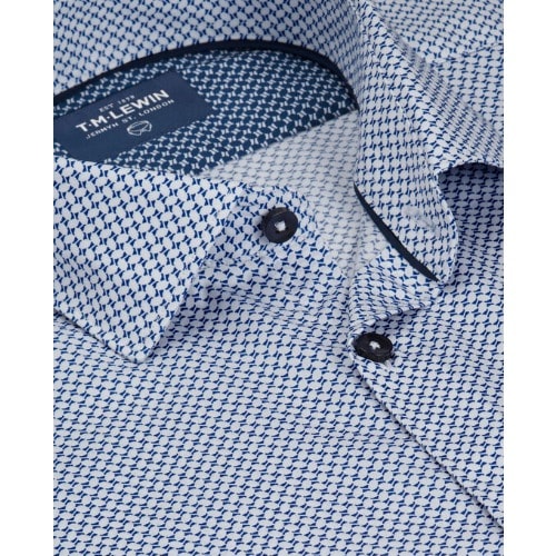 Slim Fit Navy And White Geoprint Single Cuff Shirt
