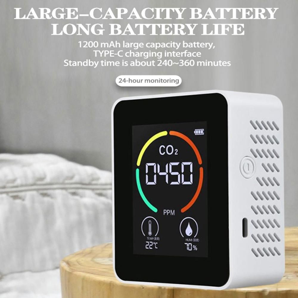 CO2 Meter with LCD Backlight Infrared Detection Indoor Carbon Dioxide CO2 Concentration Detector Intelligent Air Quality Analyzer Tester with Temperature and Humidity Display