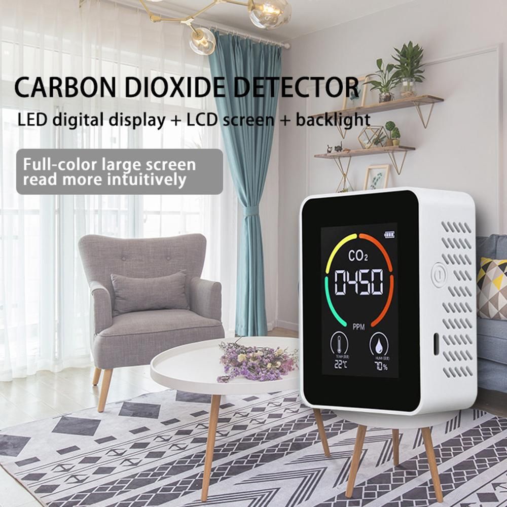 CO2 Meter with LCD Backlight Infrared Detection Indoor Carbon Dioxide CO2 Concentration Detector Intelligent Air Quality Analyzer Tester with Temperature and Humidity Display