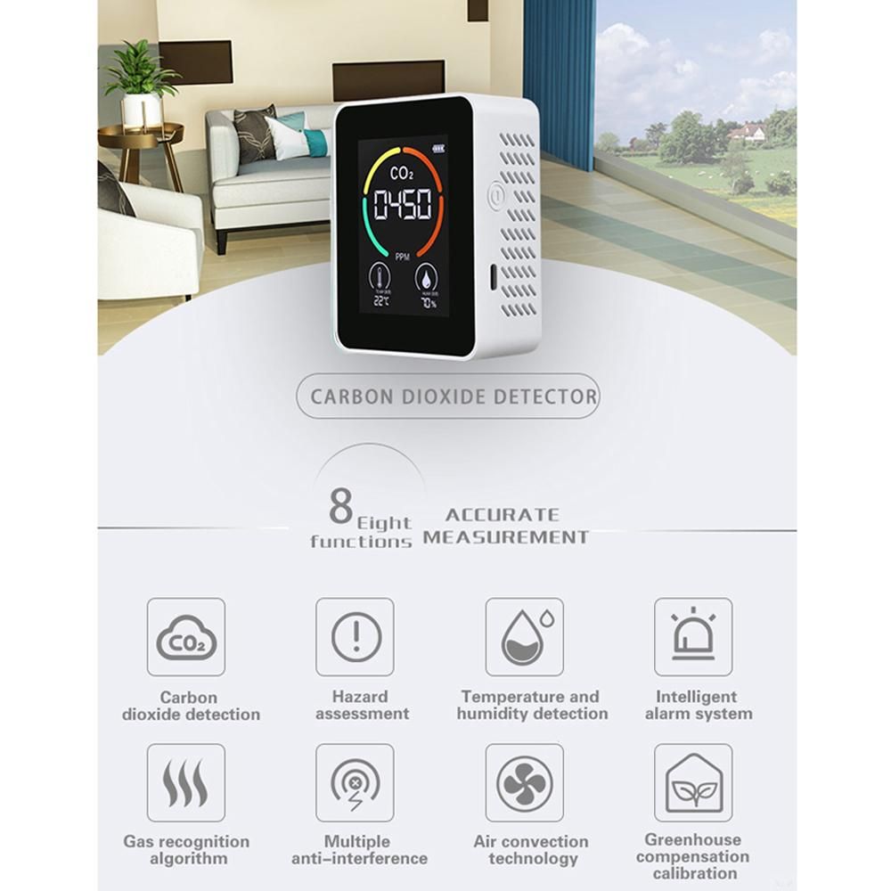 CO2 Meter with LCD Backlight Infrared Detection Indoor Carbon Dioxide CO2 Concentration Detector Intelligent Air Quality Analyzer Tester with Temperature and Humidity Display
