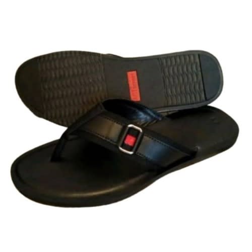 Men's Black Slippers with Side Detail