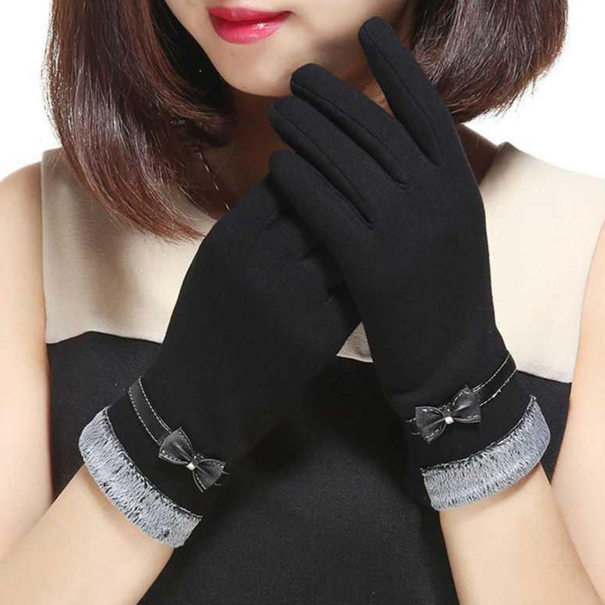 1 Pair Winter Fashion Grace Lady Black