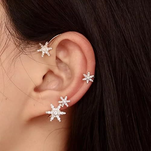 1 Piece Rhinestone Star Snow Flakes Cuff Earring - Gold