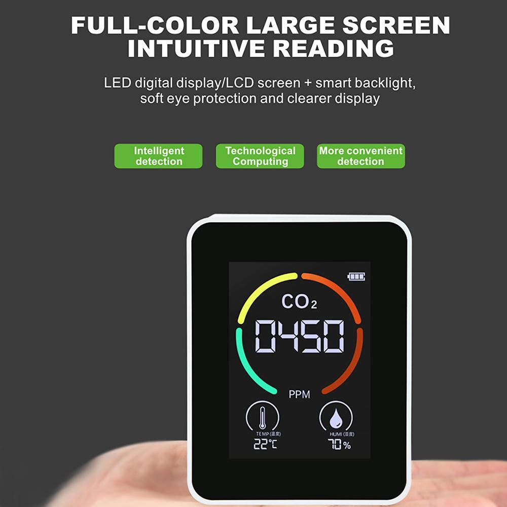 CO2 Air Quality Detector Temperature Humidity Monitor Device Indoor Outdoor Carbon Dioxide Semiconductor Induction Digital Screen 1200mAh