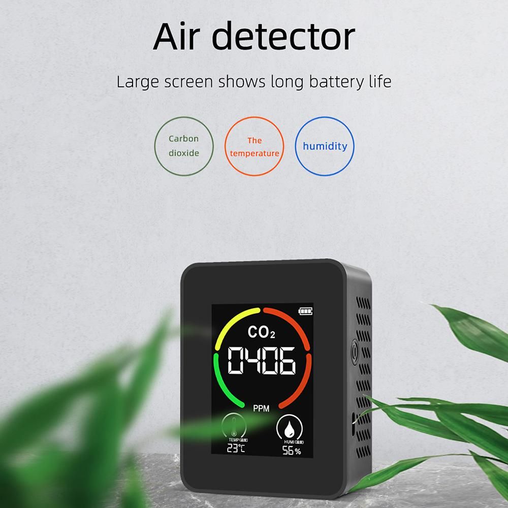 CO2 Air Quality Detector Temperature Humidity Monitor Device Indoor Outdoor Carbon Dioxide Semiconductor Induction Digital Screen 1200mAh