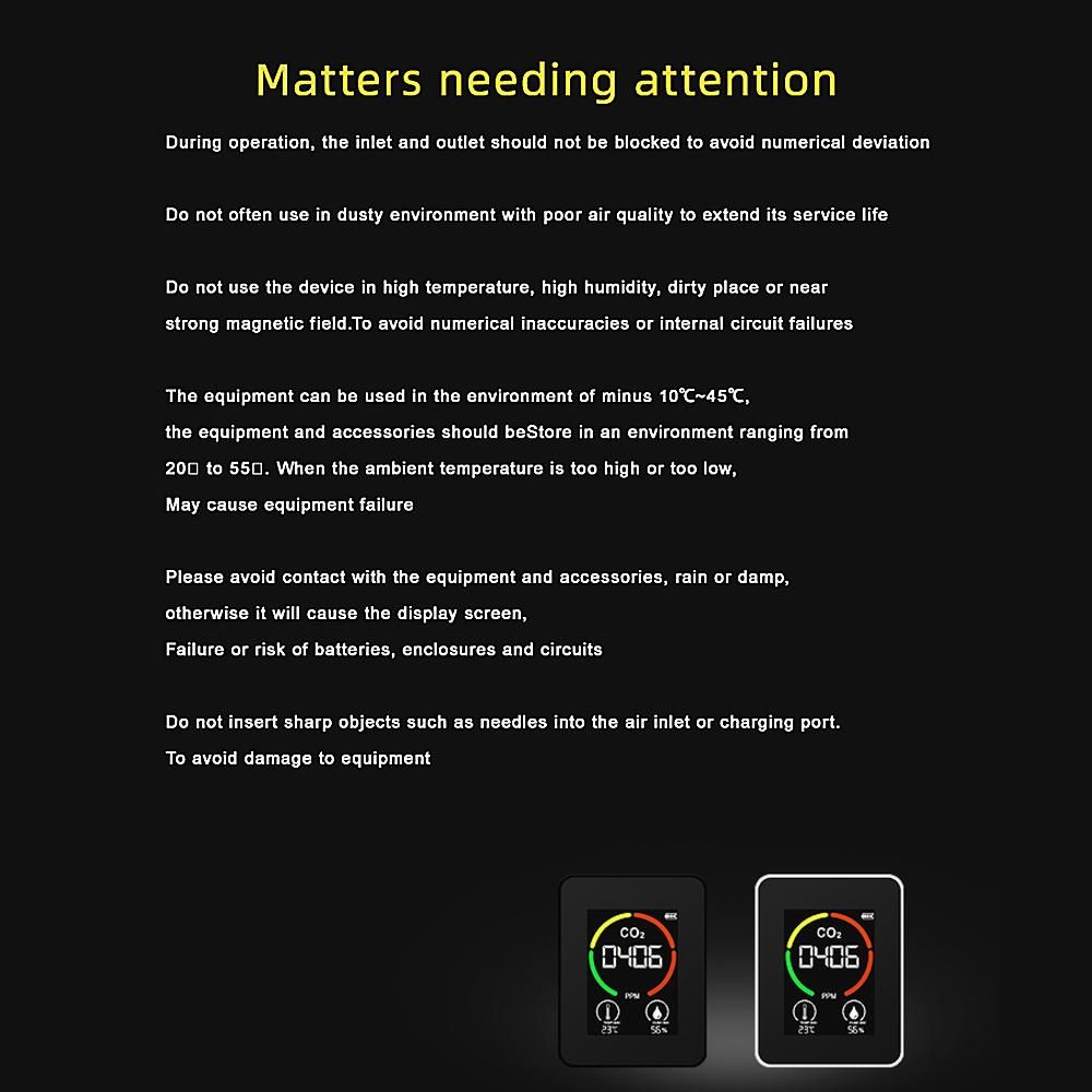 CO2 Air Quality Detector Temperature Humidity Monitor Device Indoor Outdoor Carbon Dioxide Semiconductor Induction Digital Screen 1200mAh