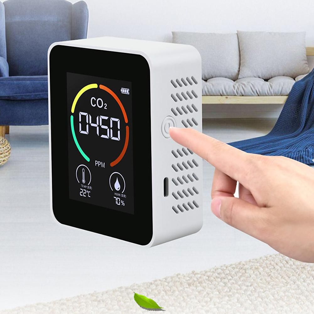 CO2 Air Quality Detector Temperature Humidity Monitor Device Indoor Outdoor Carbon Dioxide Semiconductor Induction Digital Screen 1200mAh