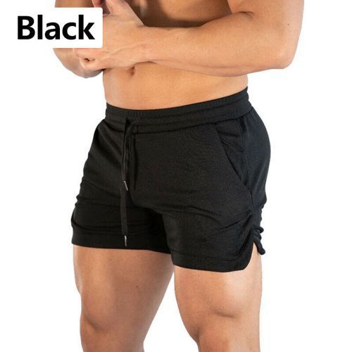 Summer Gyms Workout Male Breathable Mesh Quick Dry Sportswear Jogger Beach Solid Shorts Men Fitness Bodybuilding Shorts(#black)