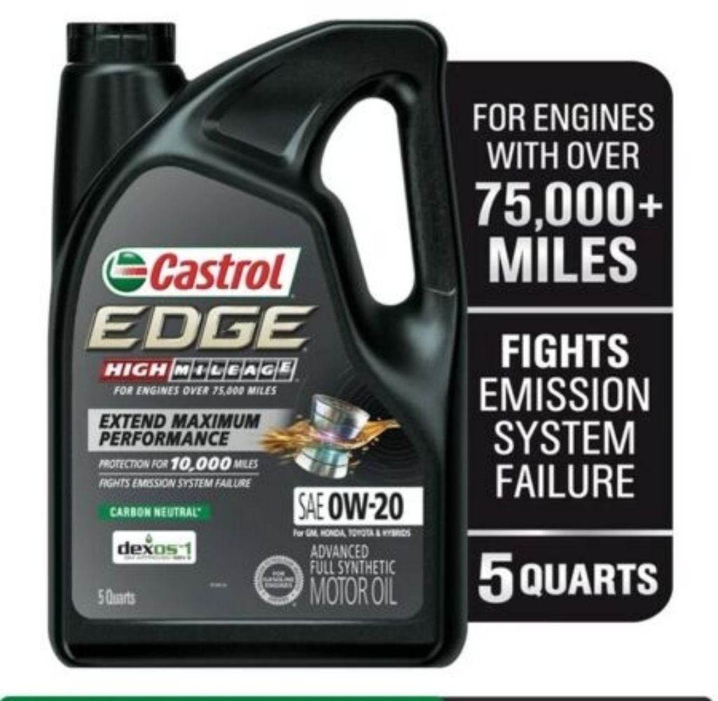 Castrol Edge High Mileage 0W-20 Full Synthetic Motor Oil, 5Q