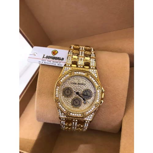 Men's Bracelet Strap Iced Gold Wrist Watch