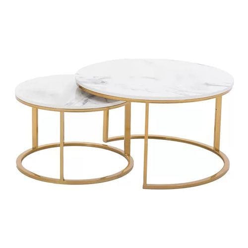 Metal Top Marble Coffee Table - Gold Legs