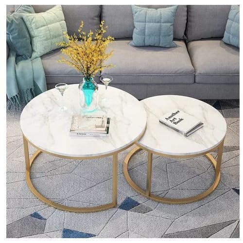 Metal Top Marble Coffee Table - Gold Legs