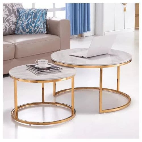 Metal Top Marble Coffee Table - Gold Legs