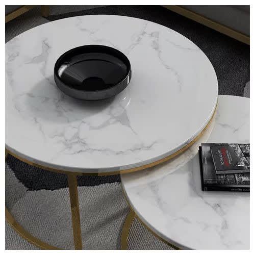 Metal Top Marble Coffee Table - Gold Legs