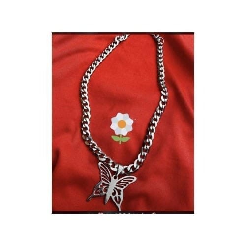 Cuban Link Chain With Butterfly Pendant - Silver