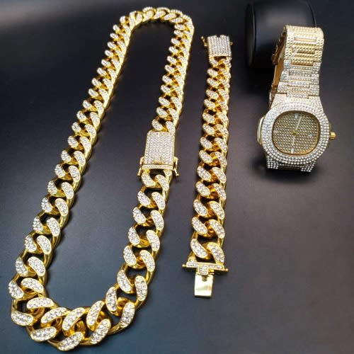Cuban Chain + Bracelet + Watch