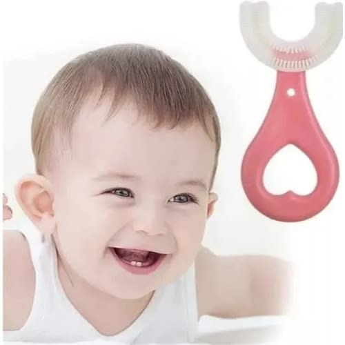 Soft Silicon U-shape Toothbrush For Kids - Pink