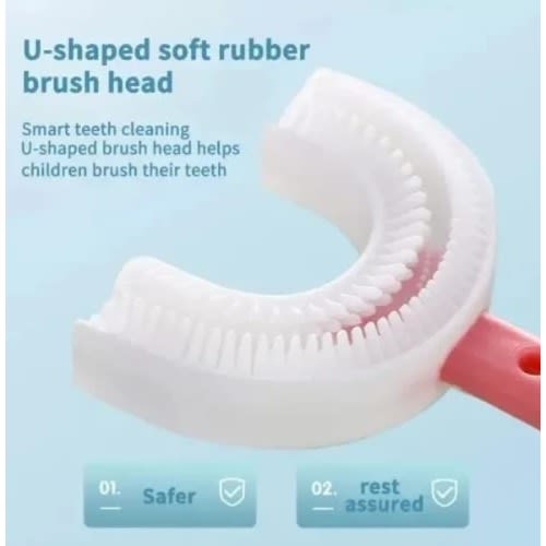Soft Silicon U-shape Toothbrush For Kids - Pink