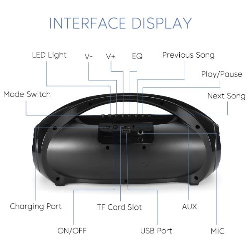 Kimiso Wireless Bluetooth 5.0 Portable Speaker / Super Bass / Led Light / Eq Function / Fm Radio