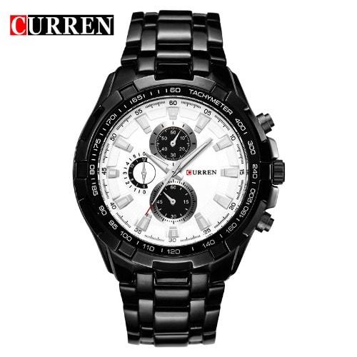 Full Steel Bracelet Waterproof Wristwatch For Men - Black