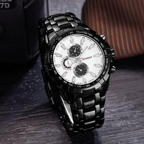 Full Steel Bracelet Waterproof Wristwatch For Men - Black