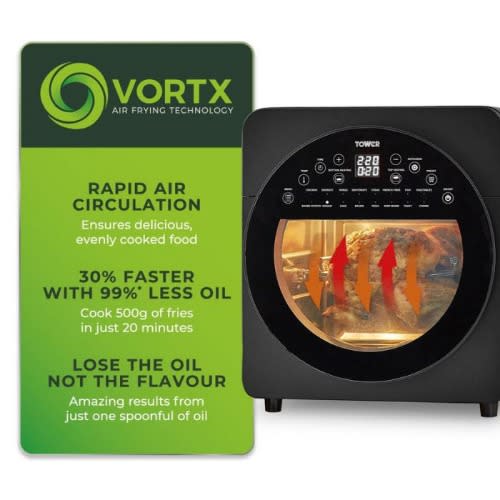 Vortx Xl 14.5l 5-in-1 Digital Air Fryer Oven With Rotisserie Black