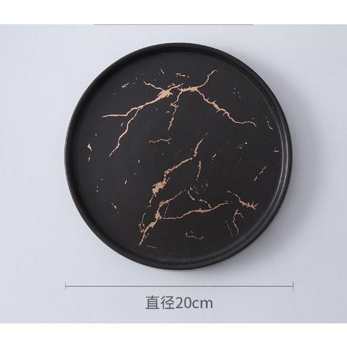 Round Marble Gold Stripe Matte Ceramic Plate Black Gold Props