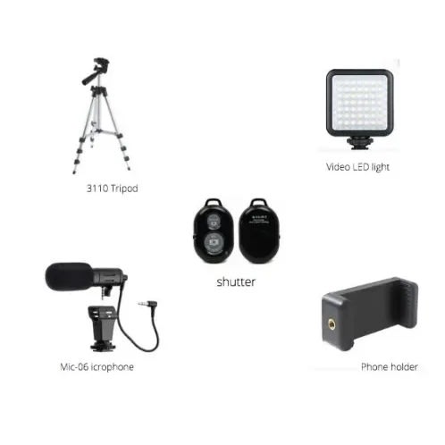 Phone Vlog Video Kit With Tripod &  Microphone Led Light Remote