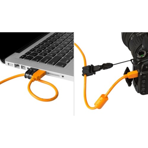 High-visibility Orange Camera Usb Tethering Cable For Canon, Nikon, Fuji, Sony + Stopper