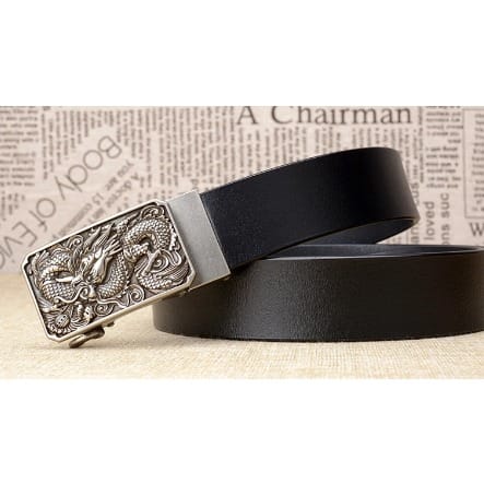 Steel Buckle Cowhide Automatic Belts - Black